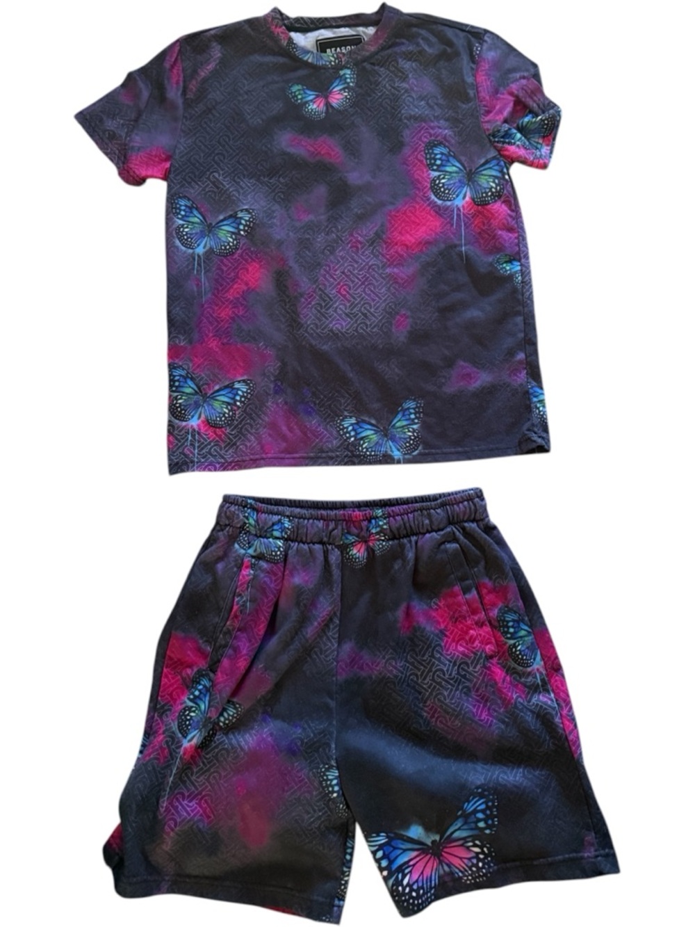 Reason Black Label butterfly colorful shorts and tee print set